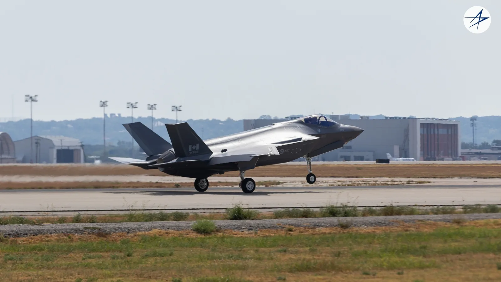 Canada’s first CF-35A, wearing Canadian markings and tail number 35A001, takes off at Fort Worth.