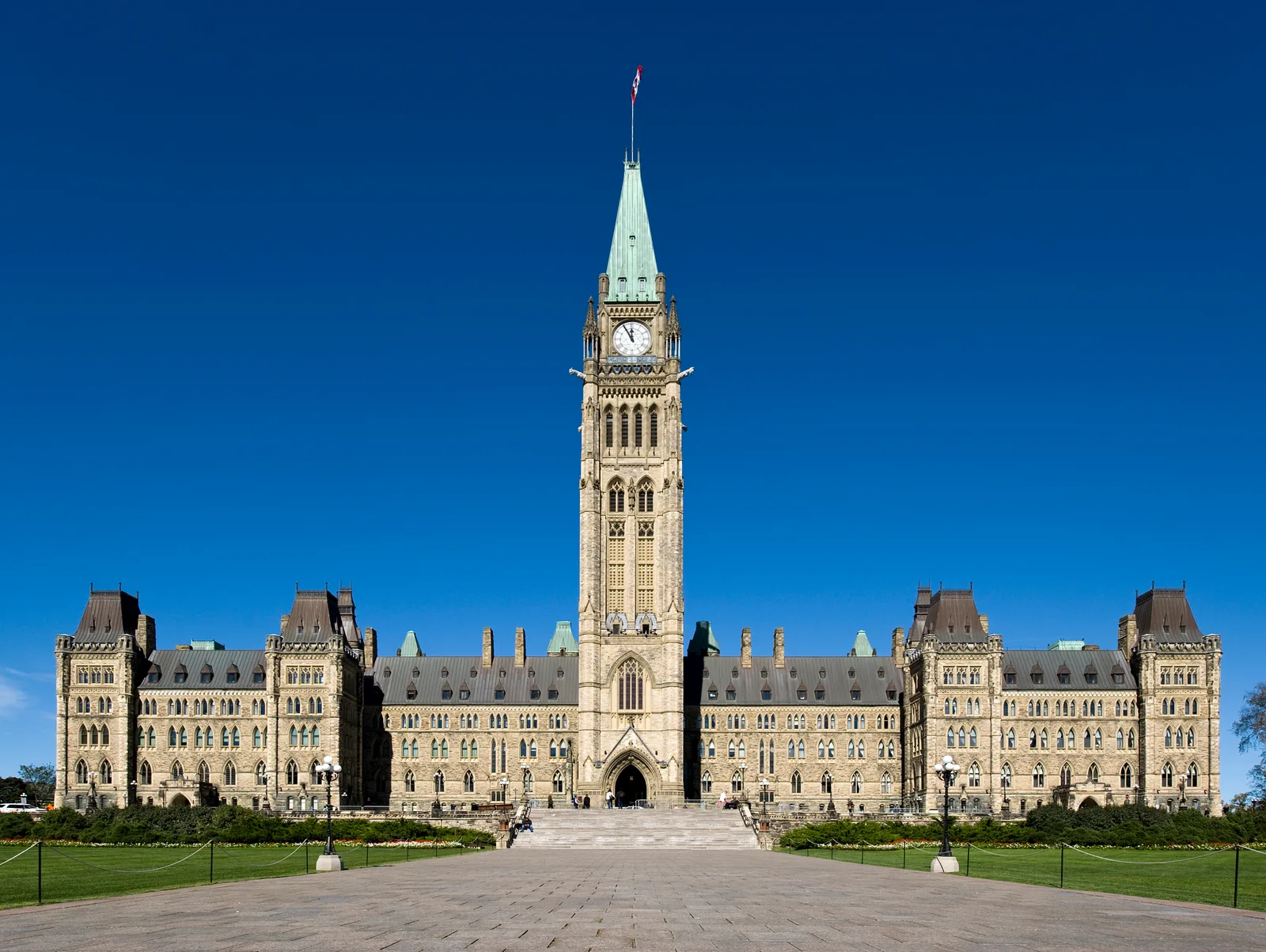 Centre Block and the Peace Tower on Parliament Hill in Ottawa, Ontario, home of the Parliament of Canada.