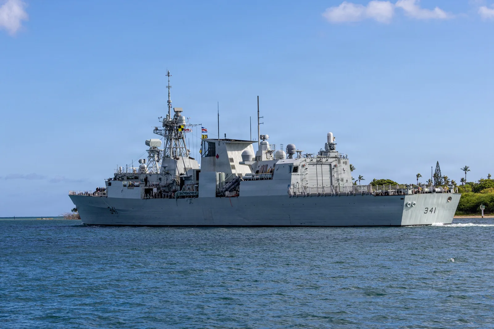 Royal Canadian Navy frigate HMCS Ottawa departing Pearl Harbor, Hawaii, during RIMPAC 2026.