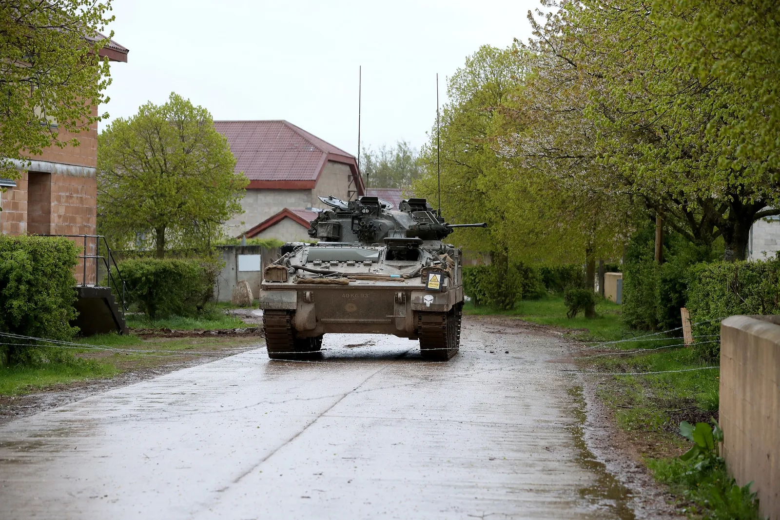 A British Warrior infantry fighting vehicle during a Joint Expeditionary Force exercise in Salisbury in 2018.