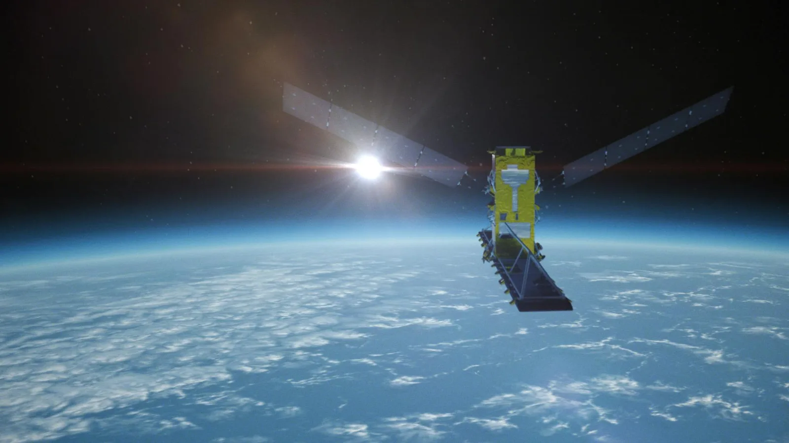 MDA Space rendering of a CHORUS Earth-observation satellite above Earth.